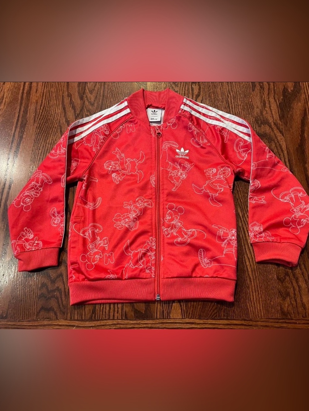 Adidas Disney Track Jacket Size 5-6 Years Red White Mickey + Friends
